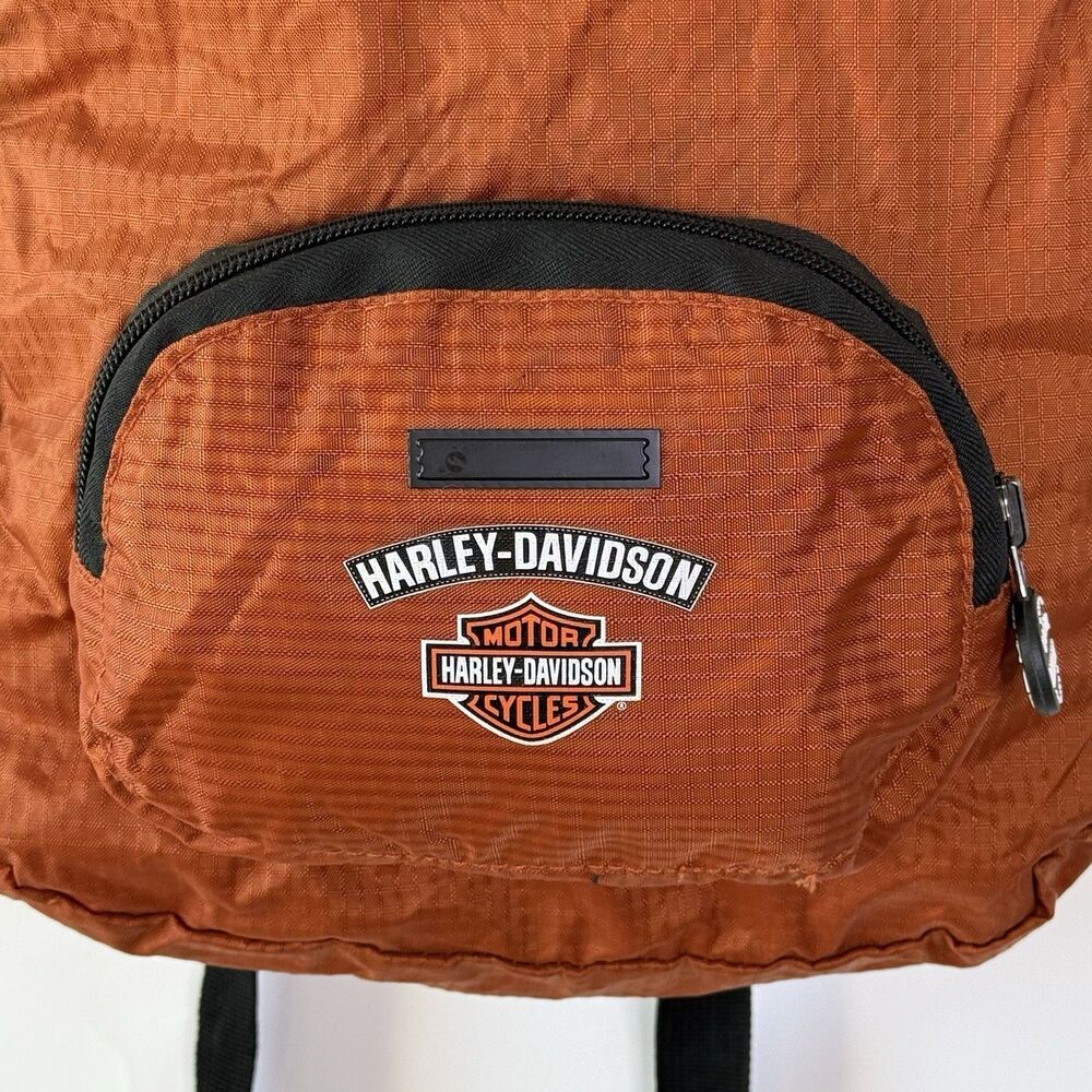 Harley-Davidson w/Bar & Shield Logo Orange Nylon Adjustable Backpack Daypack NEW - Picture 3 of 12